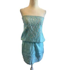 Melissa‎ Odabash – Embroidered Beach Dress Strapless Teal Blue Sz Medium
